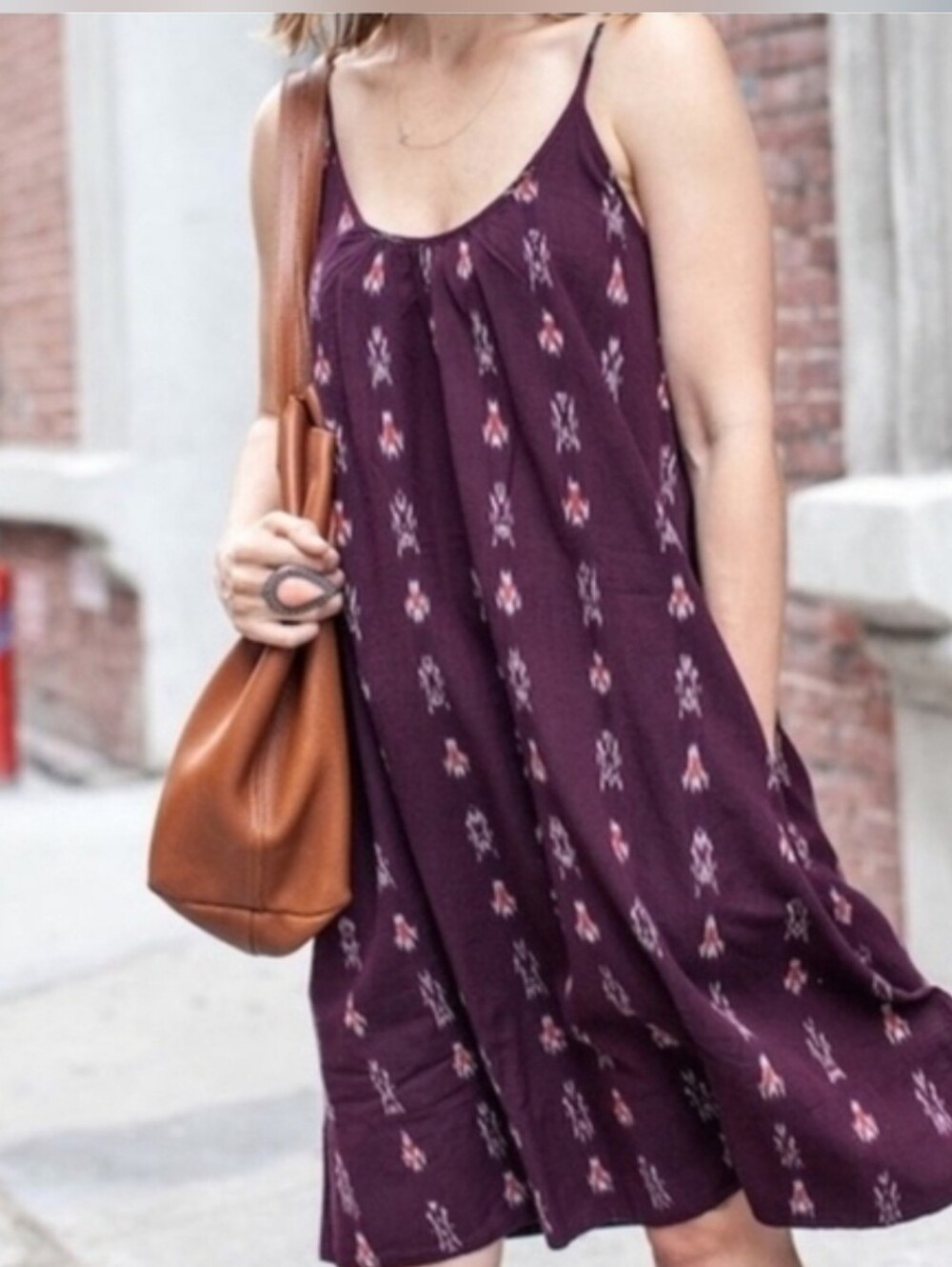 Madewell Plum Purple Ikat Print Spaghetti Strap Sundress with Pockets Size XXS